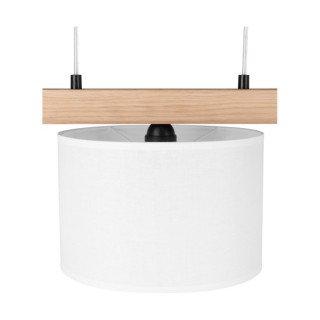 Lora Lampe Suspendue 3xE27 max. 40W, Métal Noir/Bois de Chêne Huilé FSC/Abat-jour en Tissu Blanc/Câble Transparent