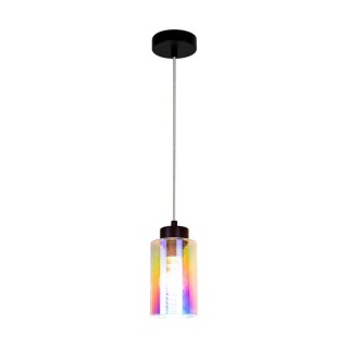 Meno Lampe Suspendue 1xE27 Max.60W Métal Noir/Verre Multicolore
