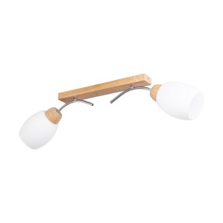 Skaja Plafonnier 2xE27 max. 40W Bois de Chêne Huilé/Métal Chromé/Verre Blanc