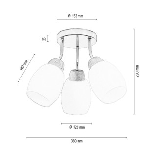 Skaja Plafonnier Rond 3xE27 max. 40W  Bois de Chêne Huilé/Métal Chromé/Verre Blanc