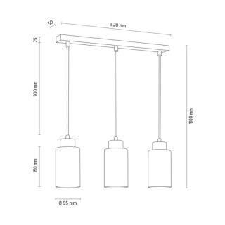 Ravio Lampe Suspendue 3xE27 Max.60W Bois de Bouleau/Métal Noir/Verre Blanc-Noir/Câble PVC Noir