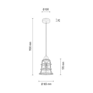 Chicka Lampe Suspendue 1xE27 max. 60W Bois de Bouleau/Métal Noir/Verre Transparent