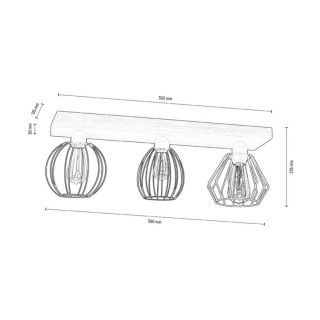Various Plafonnier 3xE27 Max.60W Pin Teinté Noyer/Métal Noir