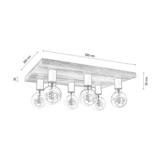 Lobo Plafonnier 6xE27 Max.15W Led Pin Teinté Noyer/Métal Noir