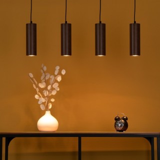 Pipe Lampe Suspendue Incl. 4xGU10 Led 5W Métal Noir/Câble PVC Noir/Hêtre couleur Noyer
