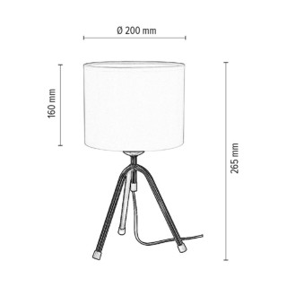 Tami Lampe de Table 1xE27 Max.40W Métal Noir/Câble PVC Noir/Tissu Noir