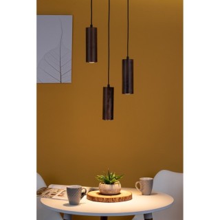 Pipe Lampe Suspendue Incl. 3xGU10 LED 5W Métal Noir/Câble PVC Noir/Bois de Hêtre couleur Noyer