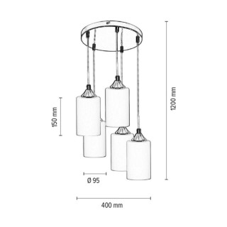 Bosco Mix Lampe Suspendue 5xE27 Max.60W Métal Chromé/Câble PVC Transparent /Verre Blanc