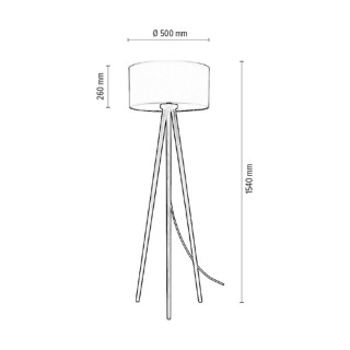 Ennie Lampadaire 1xE27 Max.60W Bois de Pin Teinté Gris/Câble PVC Transparent/Tissu Beige