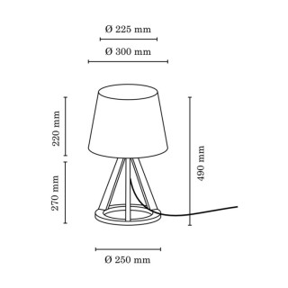 Konan Lampe de Table 1xE27 Max.25W Chêne Huilé/Câble Anthracite/Tissu Noir