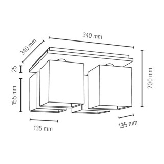 Rivoli Plafonnier 4xE27 Max.25W Métal Chromé/Tissu Blanc