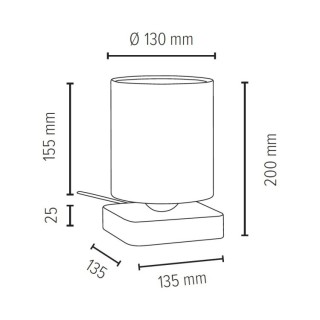 Jenta Lampe de Table 1xE27 Max.25W Bois de Hêtre couleur Noyer/Câble PVC Noir/Tissu Blanc