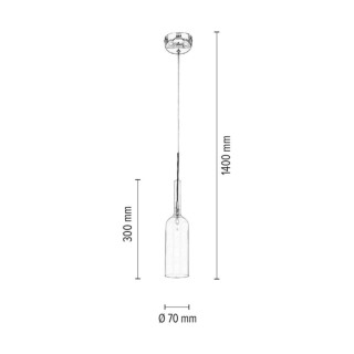 Bottle Suspension Incl.1xLED Max.3W Métal Chromé/Câble PVC Transparent/Verre Bleu