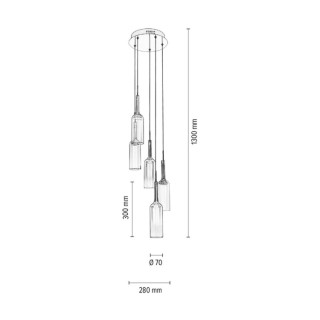 Bottle Suspension Incl.5xLED Max.3W Métal Chromé/Câble PVC Transparent/Verre Multicolore