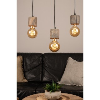 Trabo Pino Suspension 3xE27 Max.60W Métal Noir/Câble PVC Noir/Pin Teinté Gris