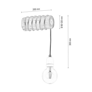 Trabo Porcia Applique 1xE27 Max.25W Bois de Pin Teinté Gris/Câble Anthracite/Pocelaine Blanche