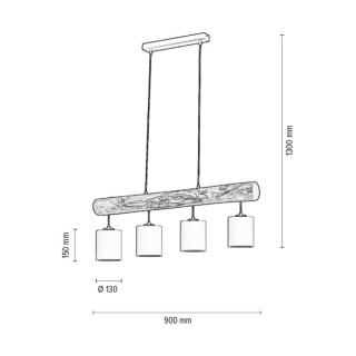 Furesta Suspension 4xE27 Max.25W Bois de Pin Teinté/Métal Noir/Tissu Blanc