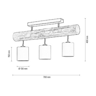 Furesta Plafonnier 3xE27 Max.25W Bois de Pin Teinté Gris/Métal Noir/Tissu Anthracite