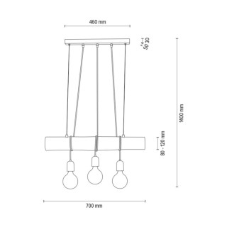 Trabo Concrete Suspension 3xE27 Max.60W Bois de Pin Teinté Gris/Métal Noir/Câble PVC Noir/Béton Gris