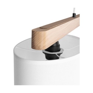 Lora Lampe Suspendue 3xE27 max. 40W, Métal Noir/Bois de Chêne Huilé FSC/Abat-jour en Tissu Blanc/Câble Transparent