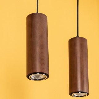 Pipe Lampe Suspendue Incl. 4xGU10 Led 5W Métal Noir/Câble PVC Noir/Hêtre couleur Noyer