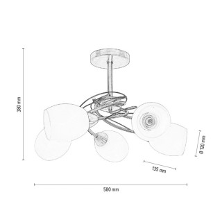 Pisa Plafonnier 5xE27 Max.60W Métal Patiné/Verre Blanc