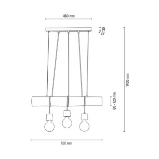 Trabo Pino Suspension 3xE27 Max.60W Métal Noir/Câble PVC Noir/Pin Teinté Gris