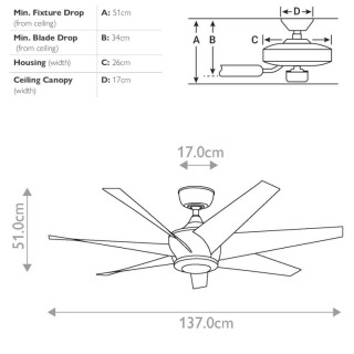 Lehr II Ventilateur 137cm - Argent Satiné - Elstead