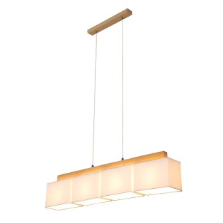 Cassy Lampe Suspendue 4xE27 Max.25W Chêne Huilé/Câble PVC Transparent/Tissu Gris