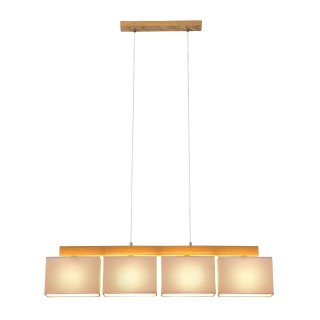 Cassy Lampe Suspendue 4xE27 Max.25W Chêne Huilé/Câble PVC Transparent/Tissu Gris
