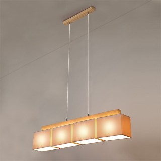 Cassy Lampe Suspendue 4xE27 Max.25W Chêne Huilé/Câble PVC Transparent/Tissu Gris