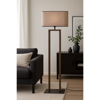 Habita Lampadaire 1xE27 Max.40W Métal Noir/Pin Teinté Noyer/Tissu Beige-Noir