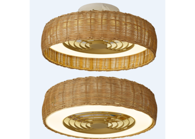 Plafonnier LED 55W Ventilateur 25W KILIMANJARO MINI Rotin
