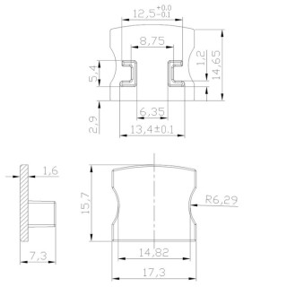 EMBOUT BLANC SANS TROU PROFIL ALUMINIUM 2000*17,1*15,3mm TIRAS LED STRIPS Blanc