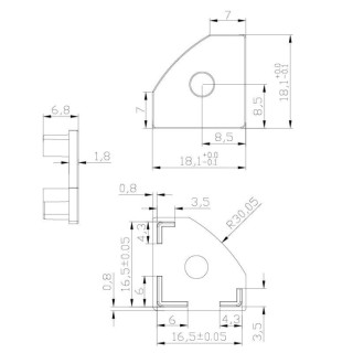 EMBOUT BLANC AVEC PROFIL DE TROU 2000*18*18mm TIRAS LED STRIPS Blanc