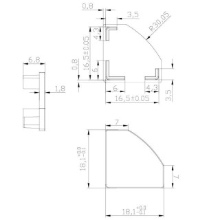 EMBOUT BLANC SANS TROU PROFIL 2000*18*18mm TIRAS LED STRIPS Blanc