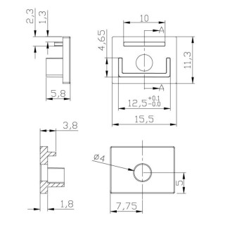 EMBOUT AVEC TROU PROFIL EN ALUMINIUM ENCASTRÉ 2000*56*15mm TIRAS LED STRIPS Gris