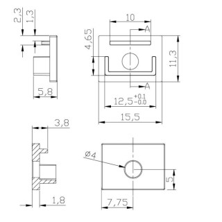 EMBOUT AVEC TROU EN PROFIL ALUMINIUM ENCASTRÉ. 2000 x 35 x 11 mm TIRAS LED STRIPS Gris
