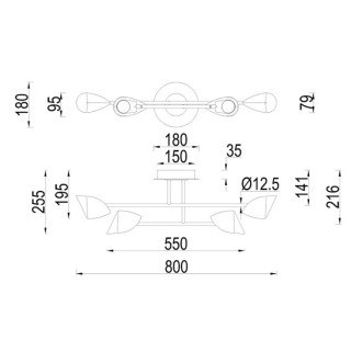 Semi-plafonnier petit 4 lumières LED 30 W 3 000 K CAPUCCINA Noir