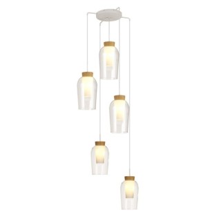 Lampe suspendue 5 lumières NORA Blanc/Bois