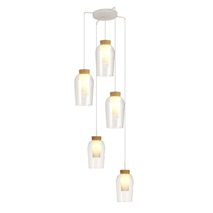 Lampe suspendue 5 lumières NORA Blanc/Bois