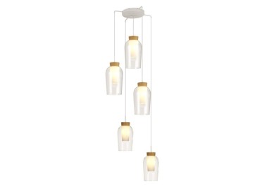 Lampe suspendue 5 lumières NORA Blanc/Bois