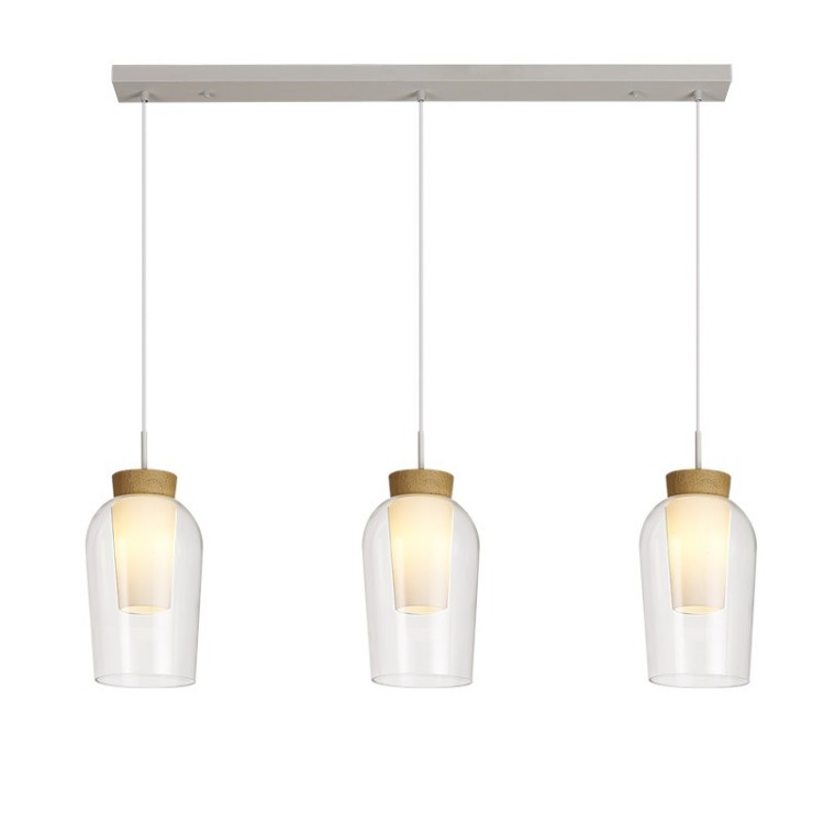 Lampe suspendue 3 lumières NORA Blanc/Bois Lampe suspendue 3 lumières NORA Blanc/Bois