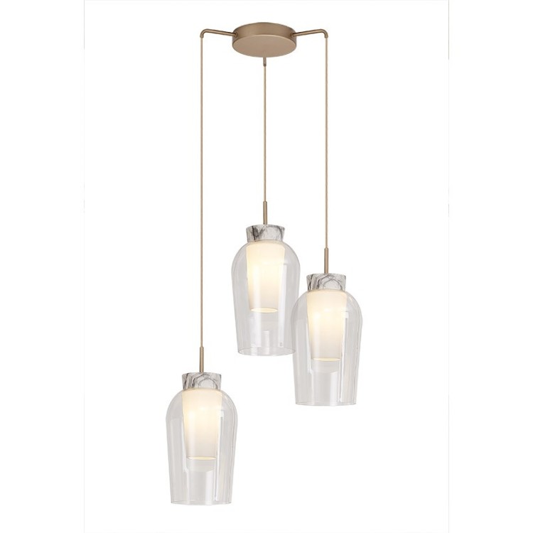 Lampe suspendue 3 lumières NORA Or/Blanc