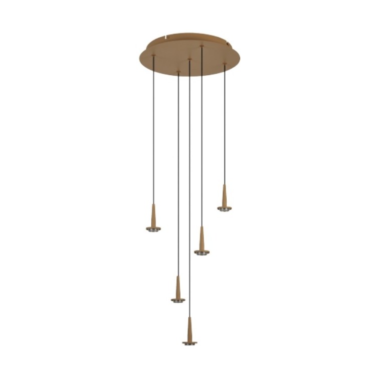 Suspension 5xLED 5W 3000K W/T Verre ANDROMEDA Or
