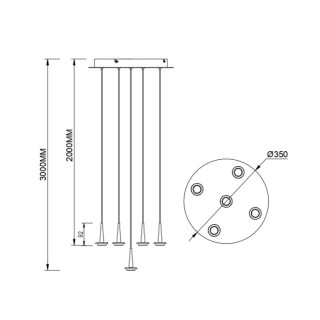 Suspension 5xLED 5W 3000K W/T Verre ANDROMEDA Or