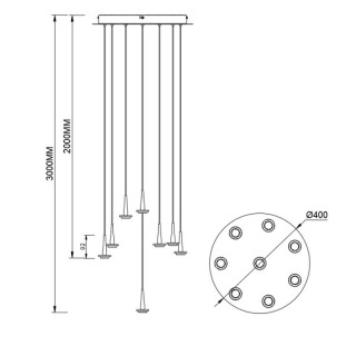 Suspension ronde 8xLED 5W 3000K W/T Verre ANDROMEDA Or