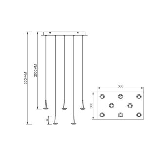 Suspension carrée 8 LED 5 W 3 000 K W/T en verre ANDROMEDA Or