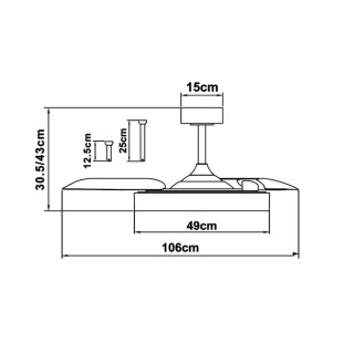 Plafonnier LED 50W Ventilateur 30W NISEKO FAN M Blanc + Or