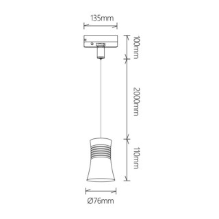 Suspension LED 12,5 W 4 000 K sur rail triphasé PAGODA Noir